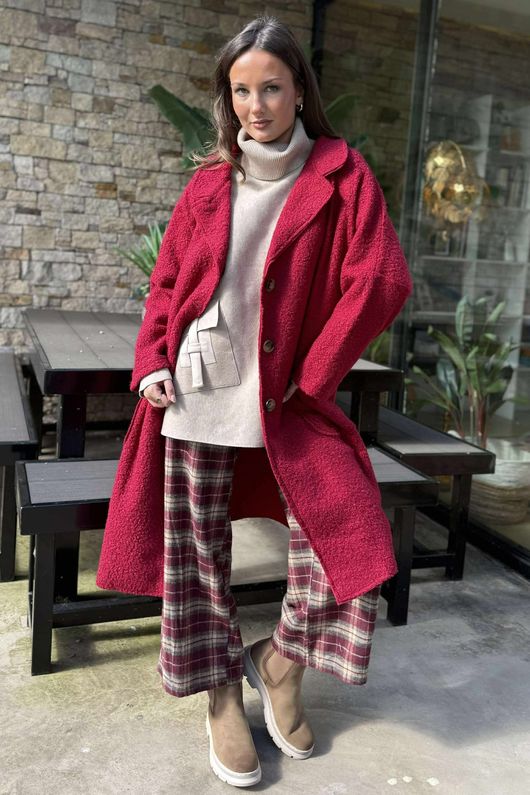 Boucle Single Breasted Coatigan Rouge 